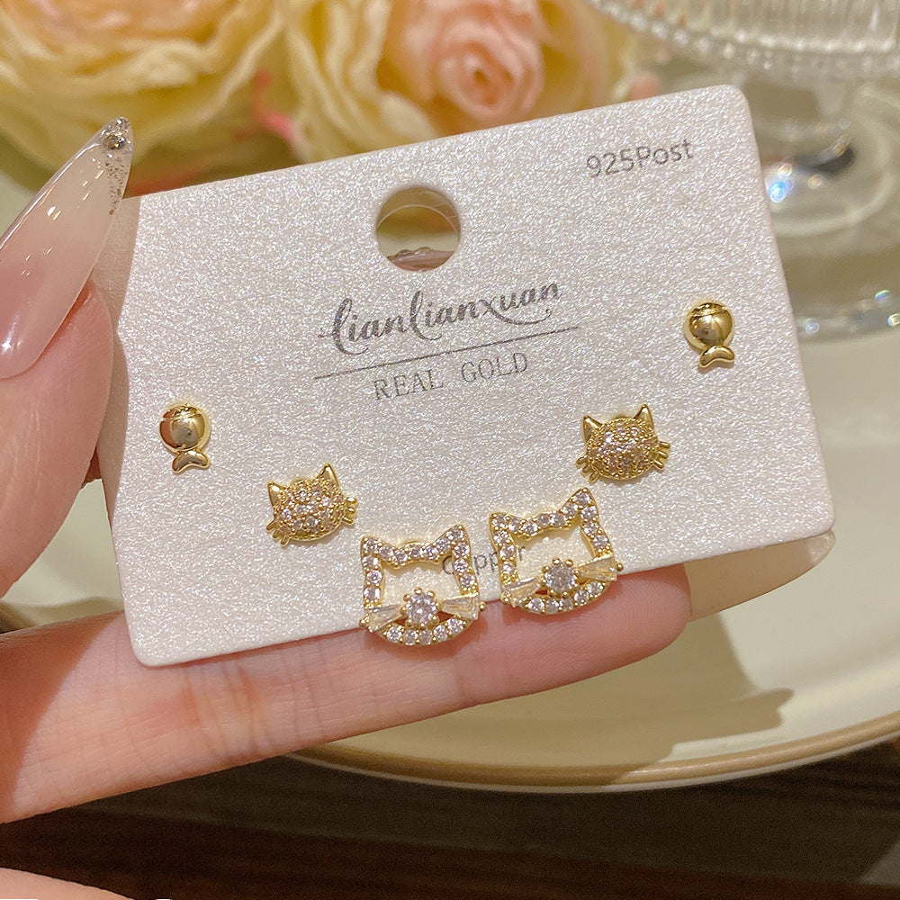 Women's Needle One Card Three Pairs Earings Small Delicate Summer High-grade Stud Earrings
