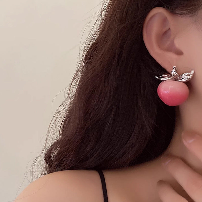 Sweet Crunchy Peach Gentle Fairy Temperament Three-dimensional High Sense Exaggerated Stud Earrings