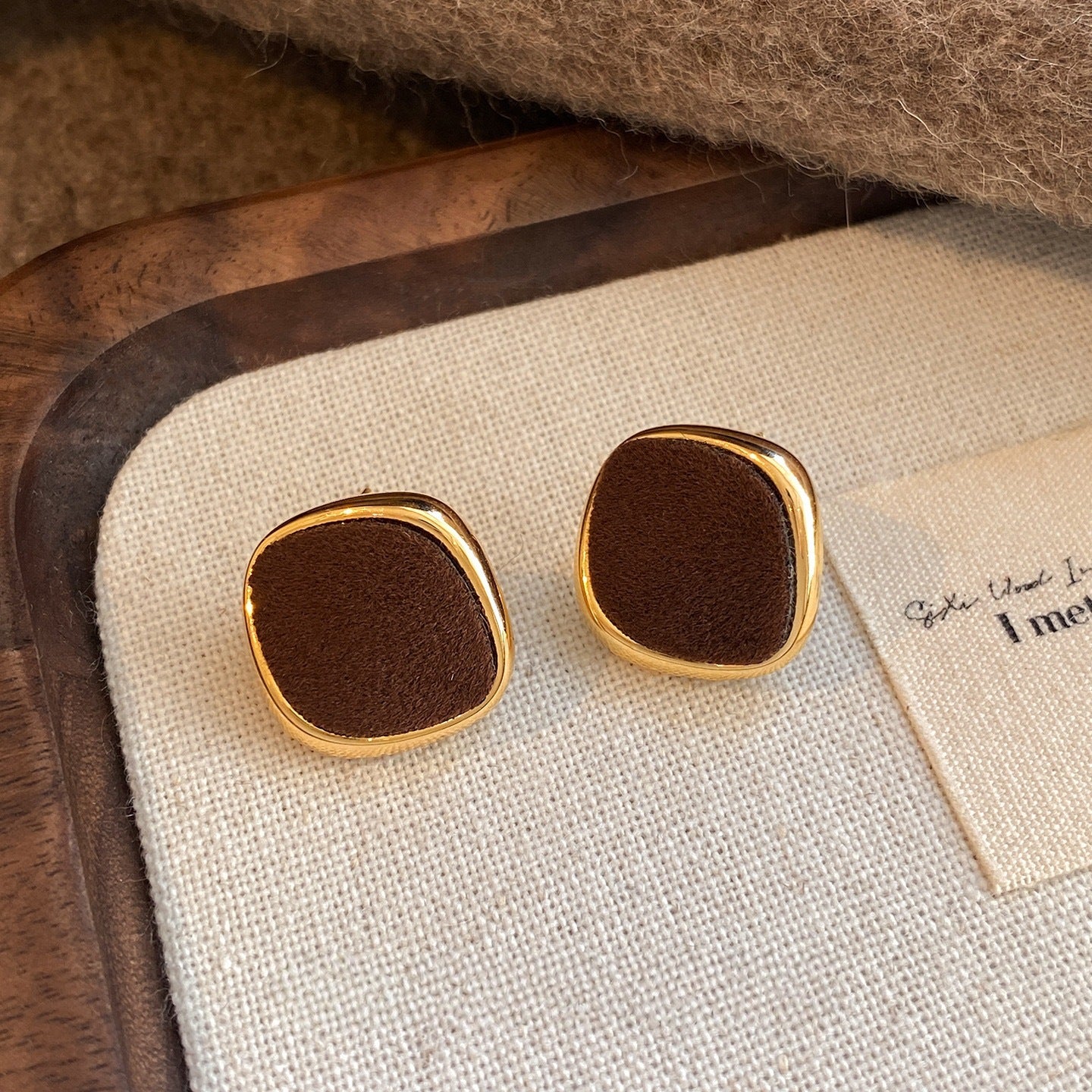 Women's Retro Brown Square Veet Light Luxury High-grade Niche Stud Earrings
