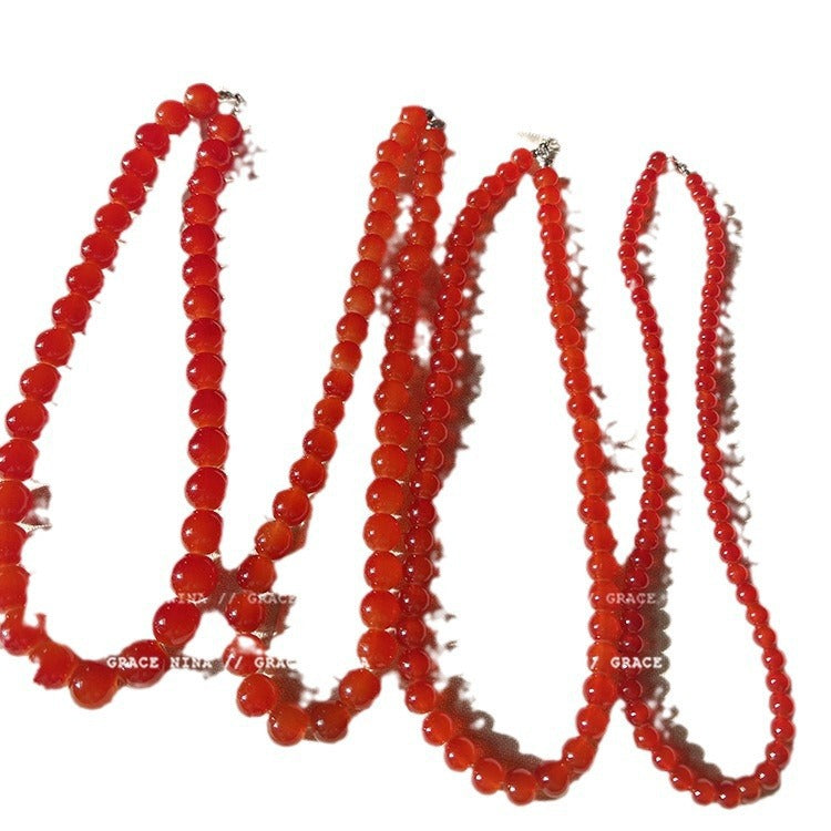 Women's White Vintage Red Agate Beaded High-grade Necklace