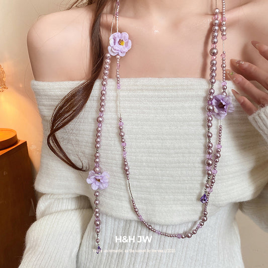 Fabric Flower Tassel Vacation Style Sweet Fresh Necklace