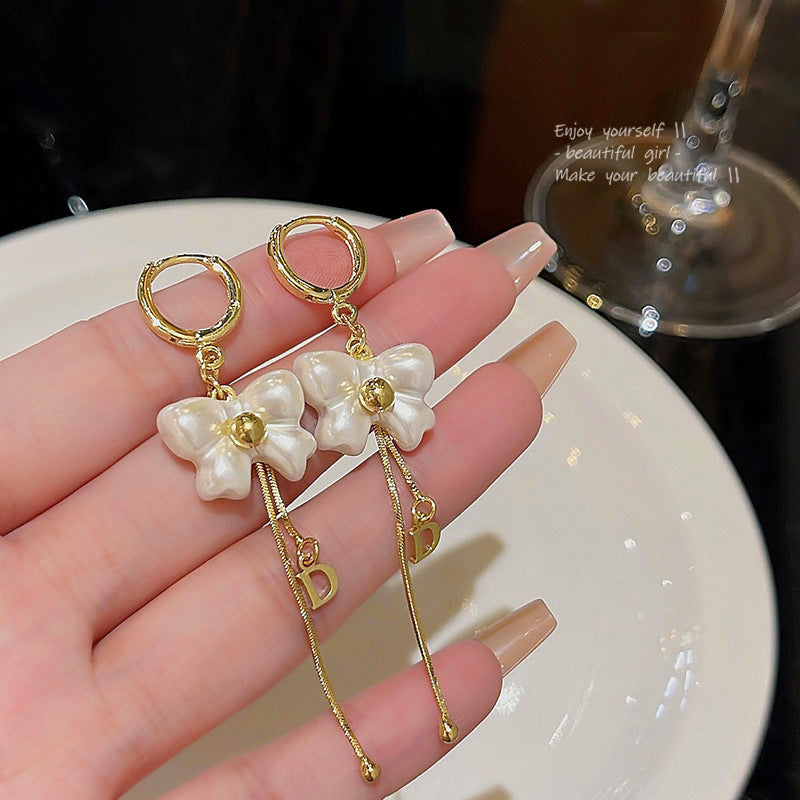 Korean Style Long Fringed Pearl Sier Needle Graceful Rings
