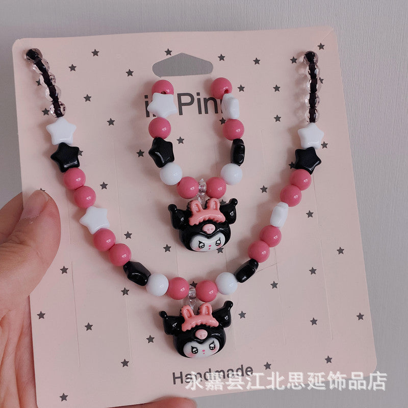 Children's Cartoon Fresh Black Purple Series Iced Beads Necklaces