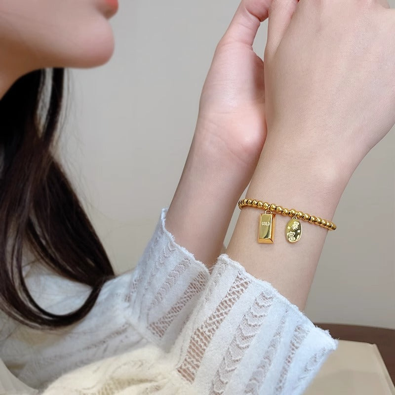 Titanium Steel Rich Small Gold Block Bracelet
