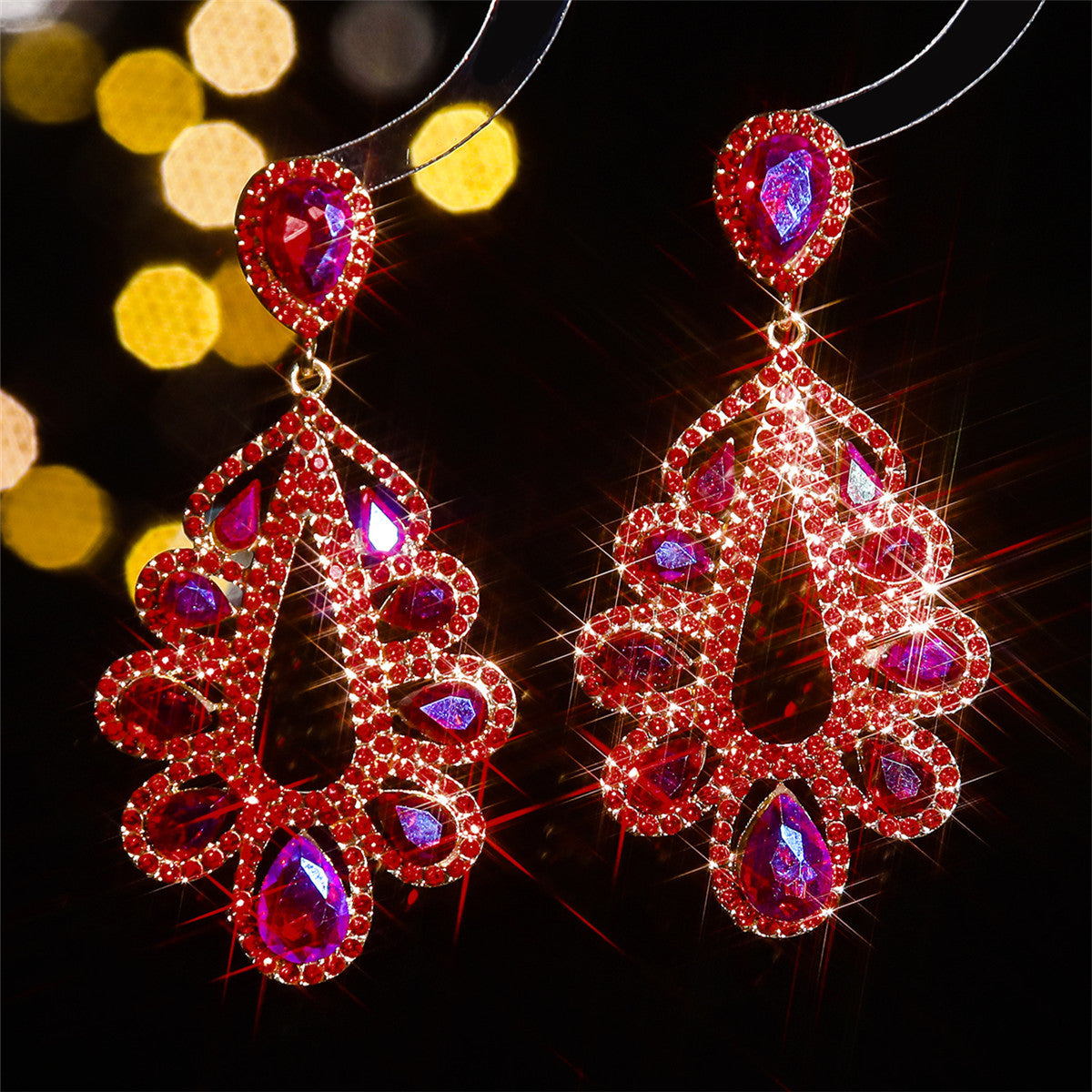 Glass Rhinestone Long Water Drop Female Earrings