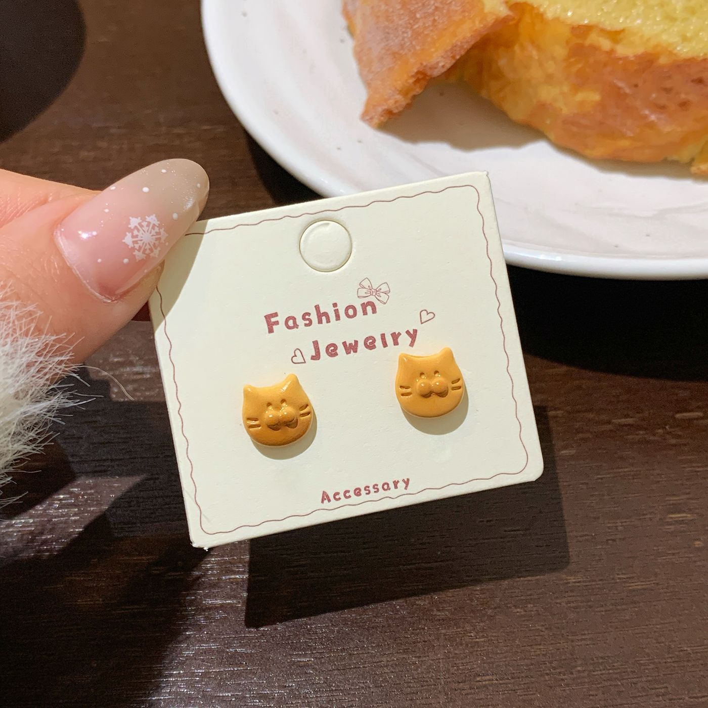 Bear Bread Party Earings Female Sier Needle Cute Personality Stud Earrings