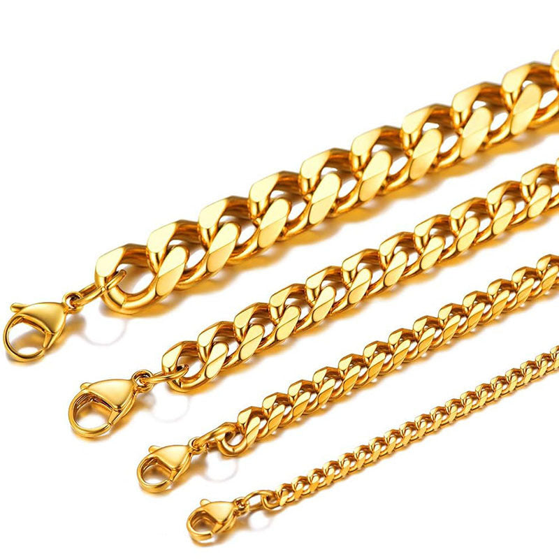 Men's Stainless Steel Hip Hop Six-sided Grinding Cuban Link Chain Titanium Necklaces