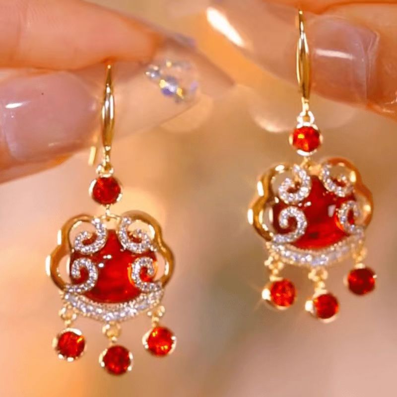High-grade Chinese Style Trendy Elegance Red Earrings