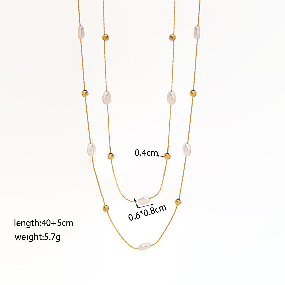 Women's Style Retro Baroque Short Pearl Double Layered Wear Light Luxury Necklaces