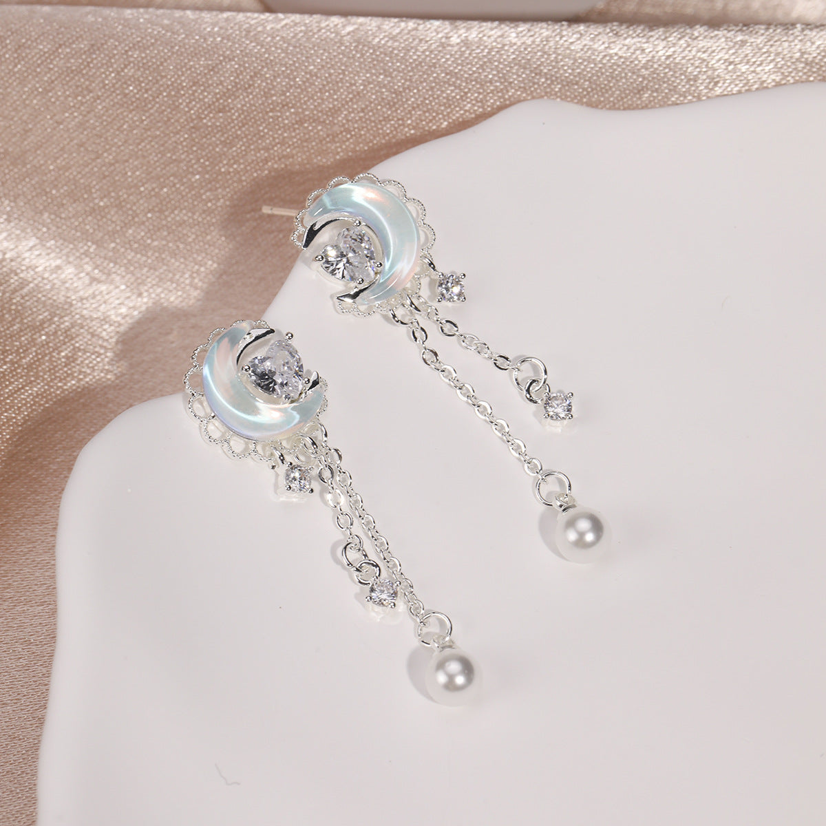Women's Star Ear Sterling Sier Vintage Mori Style Zircon Niche Moonstone Stud Earrings