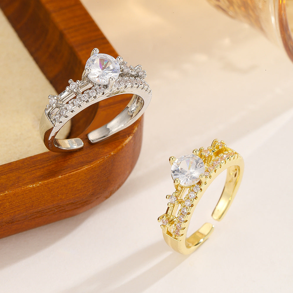 Wind Crown Open-end Zircon Female Gold Sier Optional Design Rings