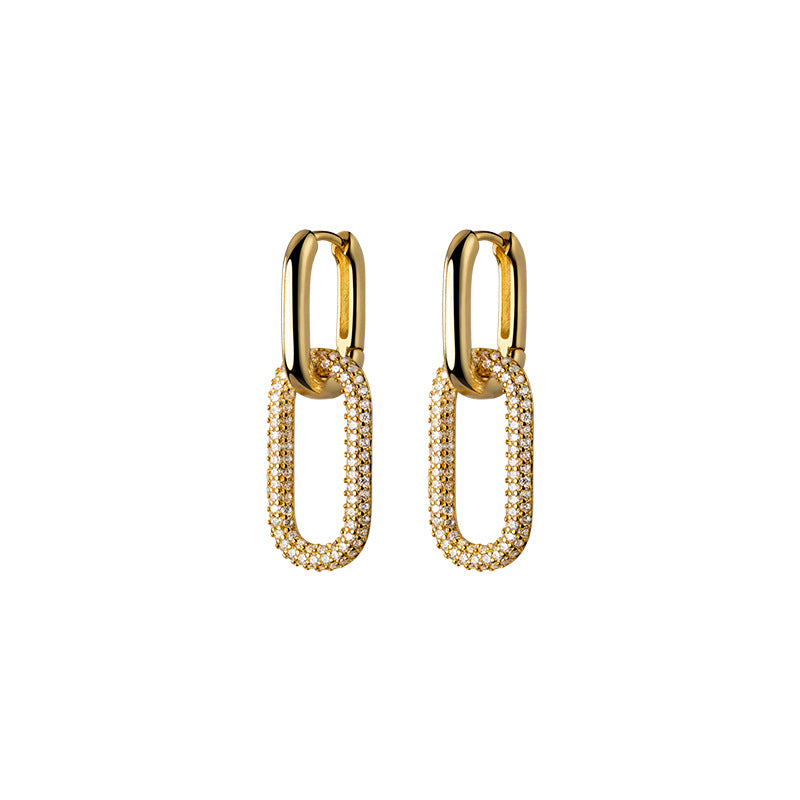Light Luxury Full Diamond Oval Clip Double Female Rings