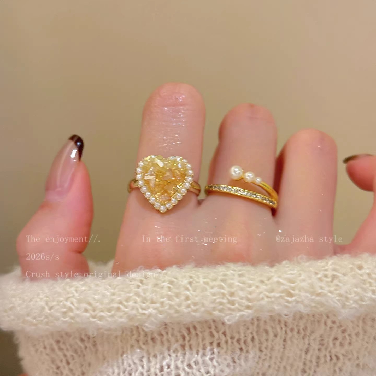 Women's High-grade Orange Gradient Love Heart-shaped Design Index Finger Twin Ring