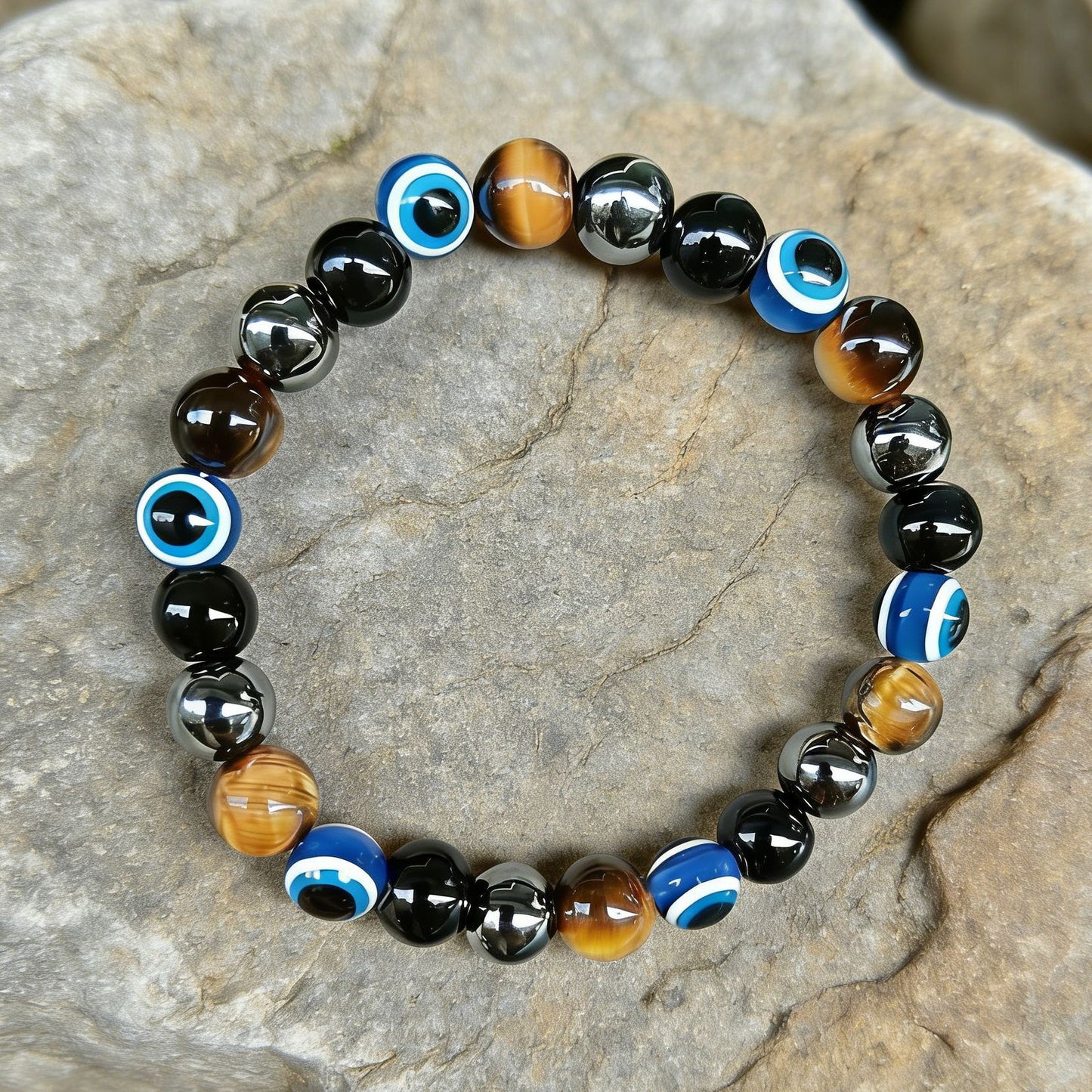 Tiger Eye Magnet Stone Black Evil Handmade Beaded Bracelet