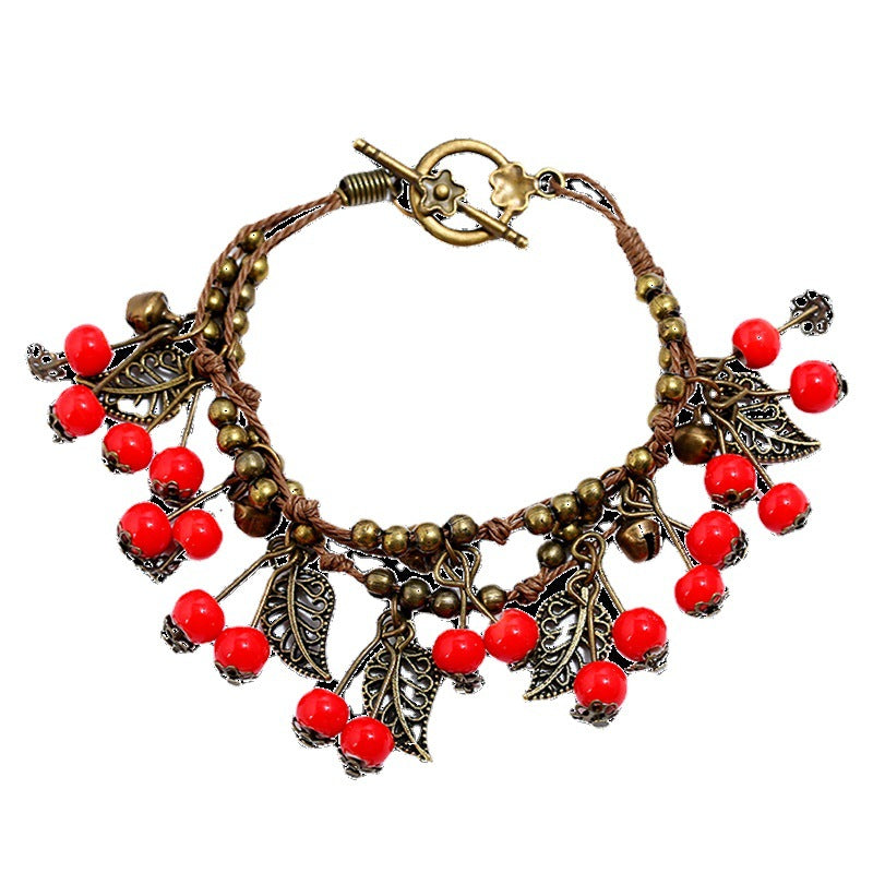 Cherry Female Ethnic Style Fruit Tassel Bracelets