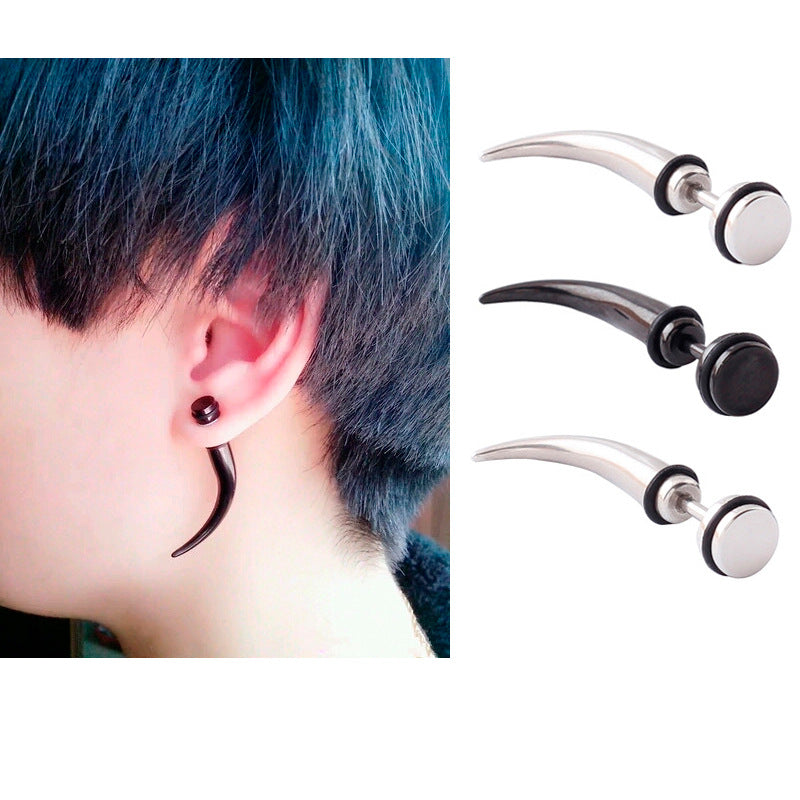 Women's & Men's Personality Creative Curved Stainless Steel Pointed Stud Earrings