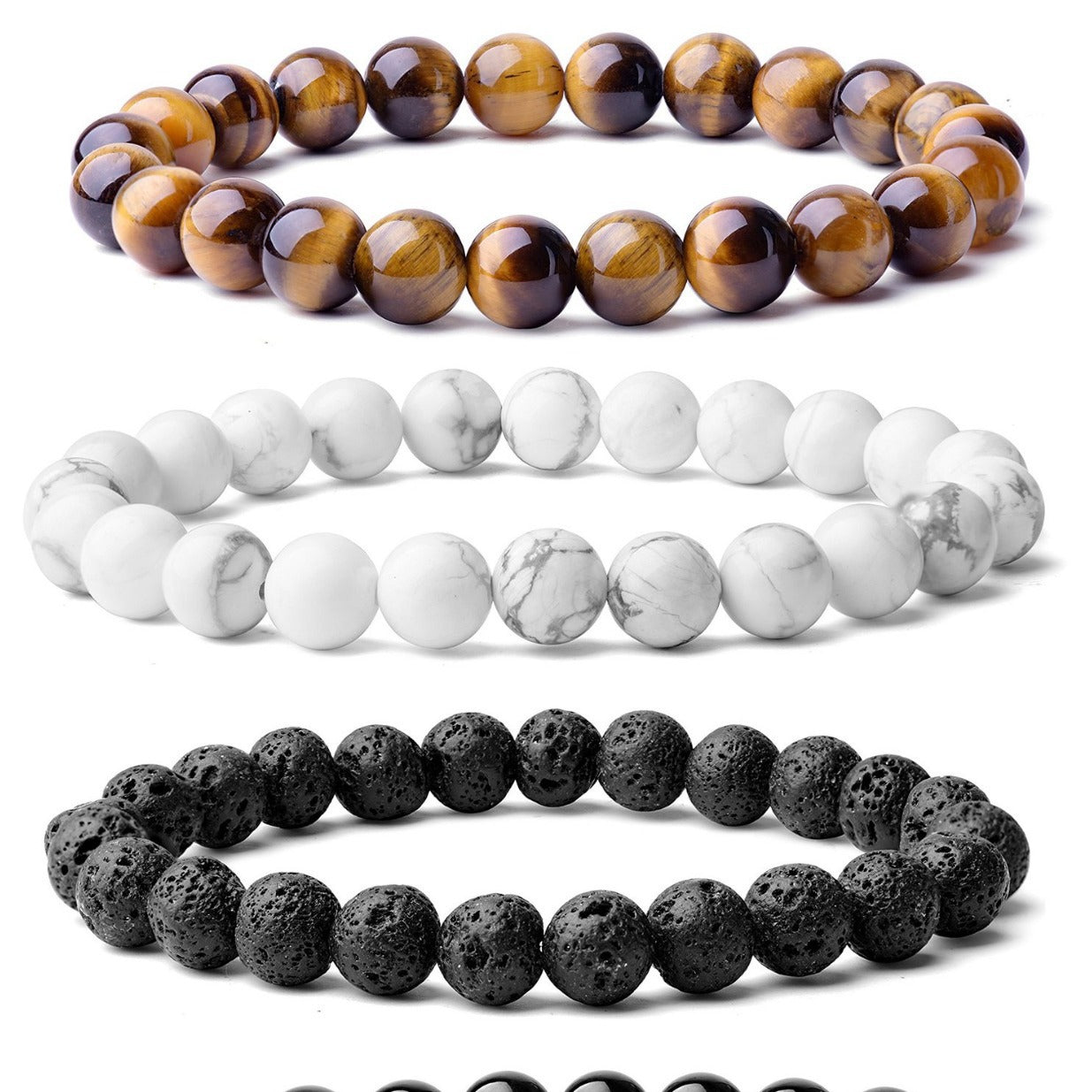 Stone Lava Volcanic Rock Hematite Stretch Bracelet