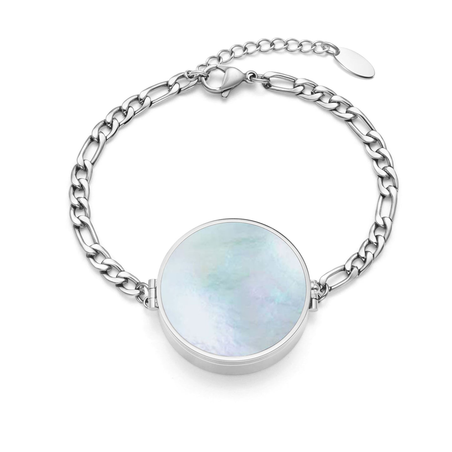 Women's Lip Balm Storage Pill Stainless Steel White Shell Titanium Bracelet
