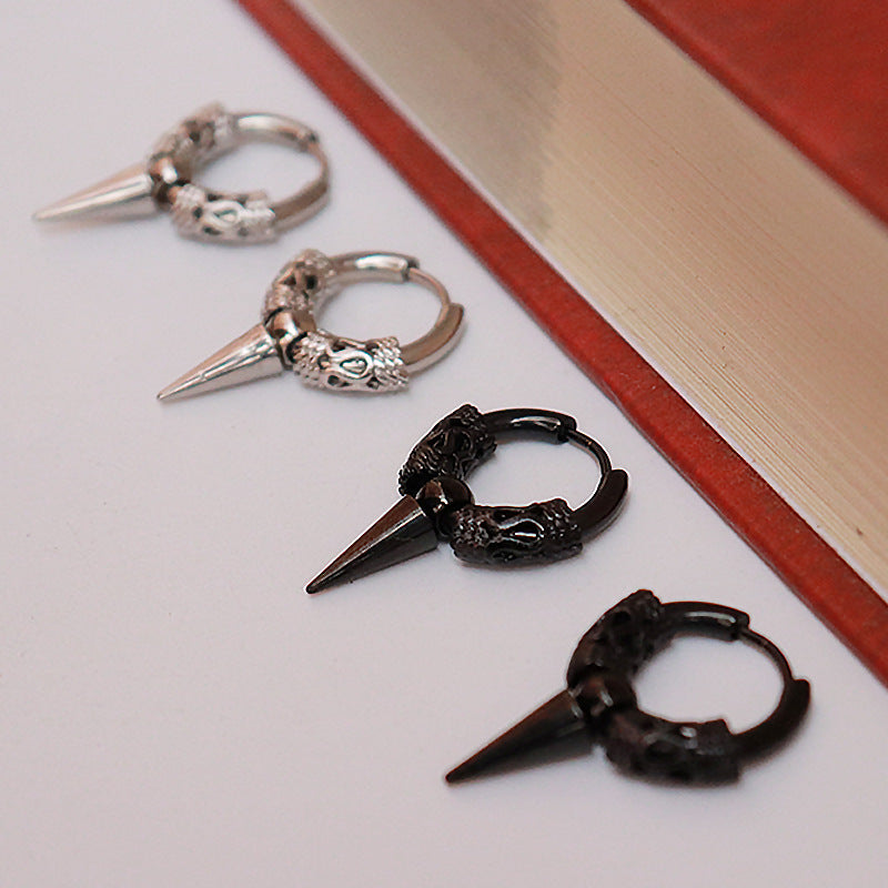 Stainless Steel Dragon Pattern Totem Circle Cone Ear Earrings
