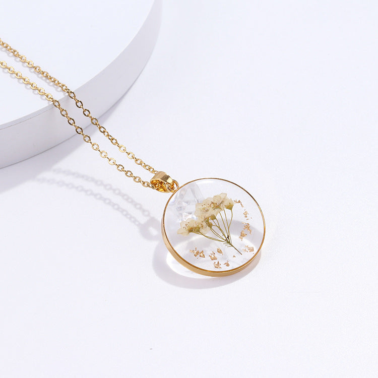 Dried Flower With Gold Foil Preserved Necklaces