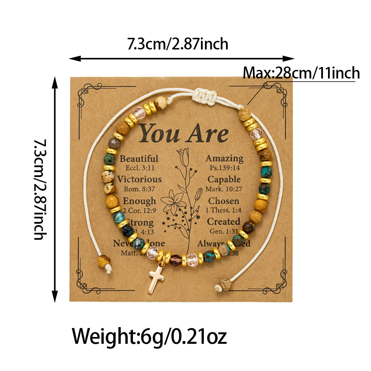 Women's Portia Vacation Style Copper Cross Natural Stone Beaded Adjustable Card Bracelets