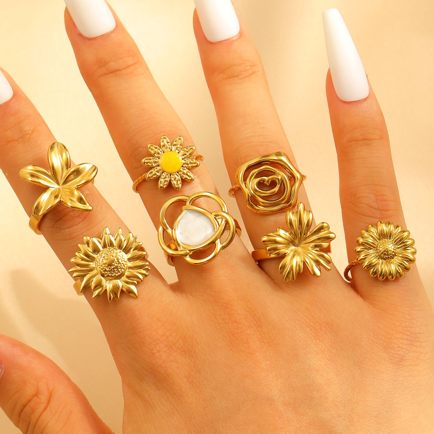 Steel Flower Leaf Female Exaggerated Personalized Hollow Ring