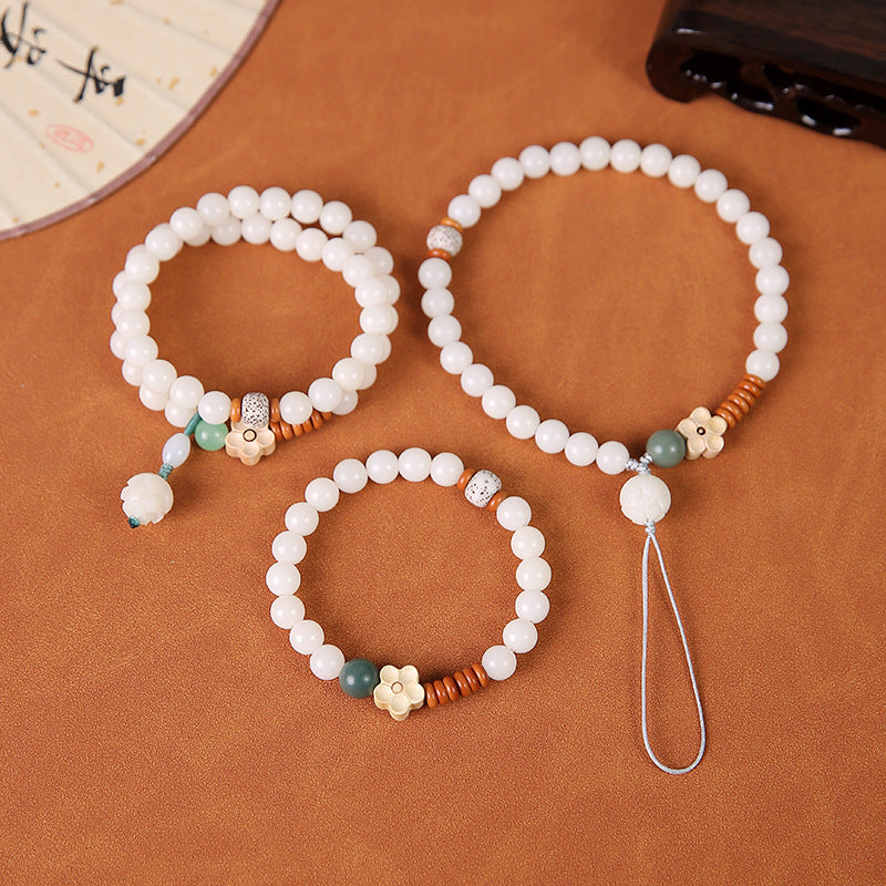 White Jade Bodhi Root Phone Chain Lanyard Fresh Bracelet