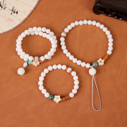 White Jade Bodhi Root Phone Chain Lanyard Fresh Bracelet