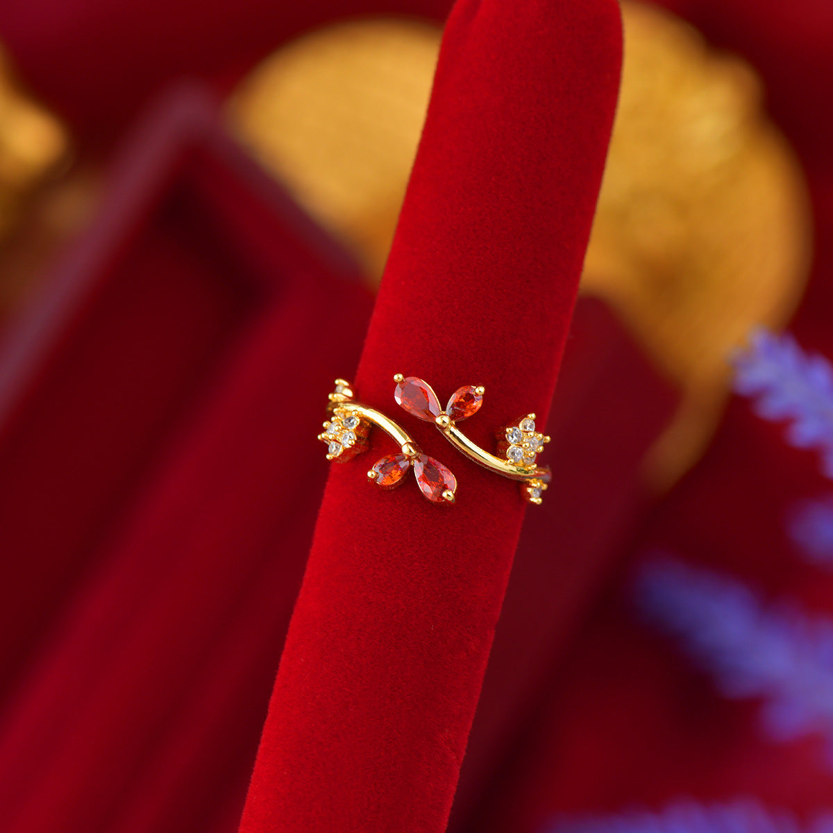 Zircon Real Gold Electroplated Open Female Temperament Light Luxury Design Ring