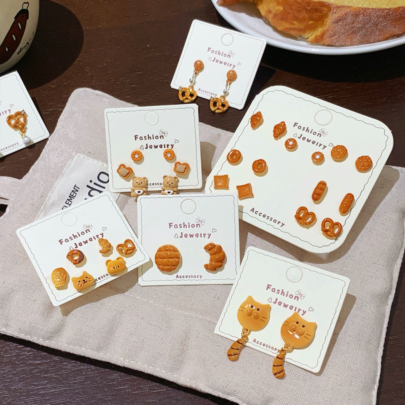 Bear Bread Party Earings Female Sier Needle Cute Personality Stud Earrings