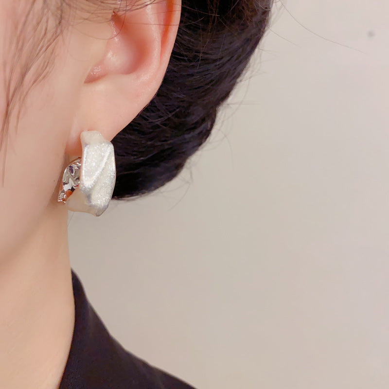 French Retro Stylish Simple Thick Sier Mixed Color Dripping Irregular Earrings