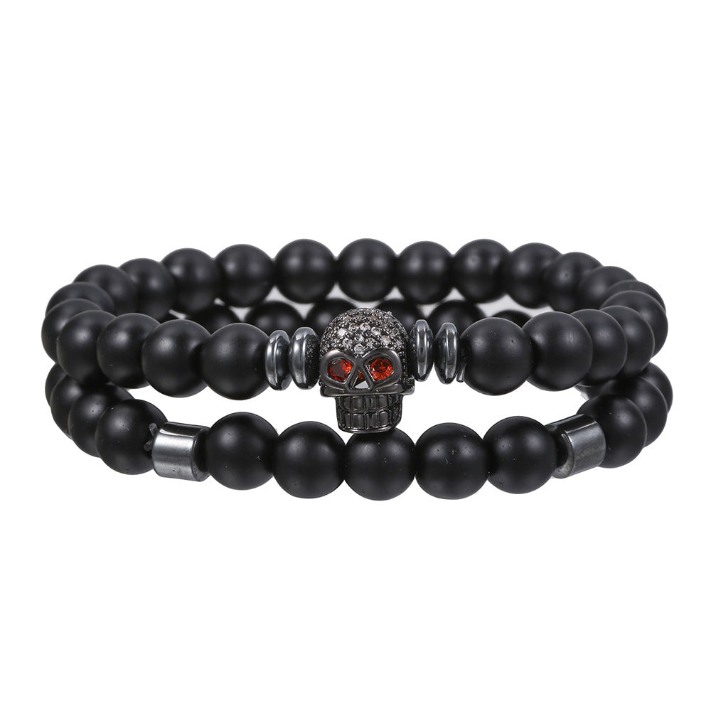 Men's Haematite Cross Beaded White Volcanic Stone Bracelets