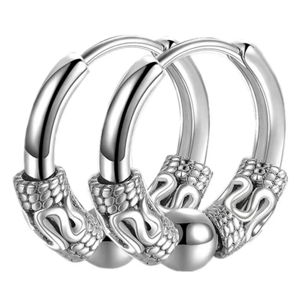 Men's Hip Hop Rock Cross Screw Vintage Dragon Earrings