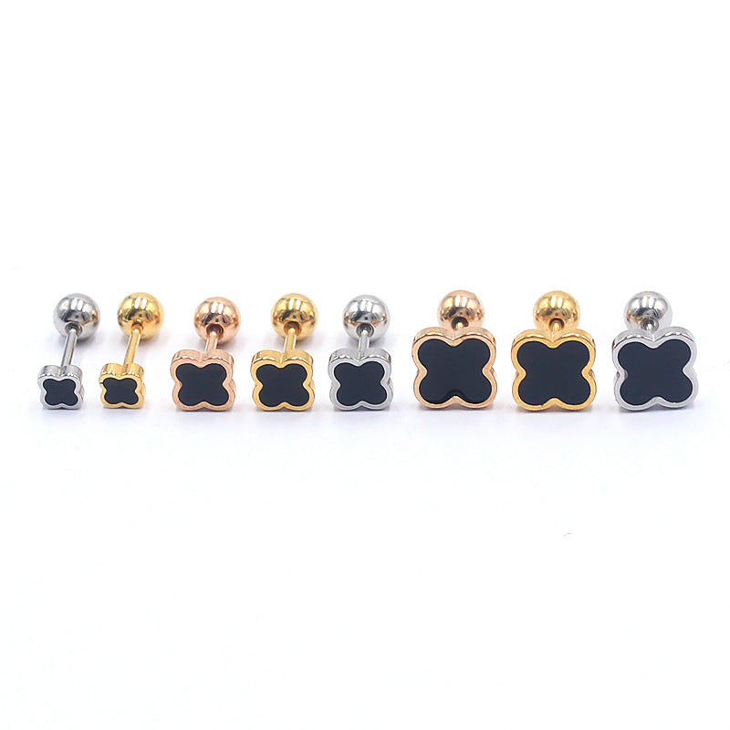 Stainless Steel Oil Dripping Black Red Green Surface Cross Stud Earrings