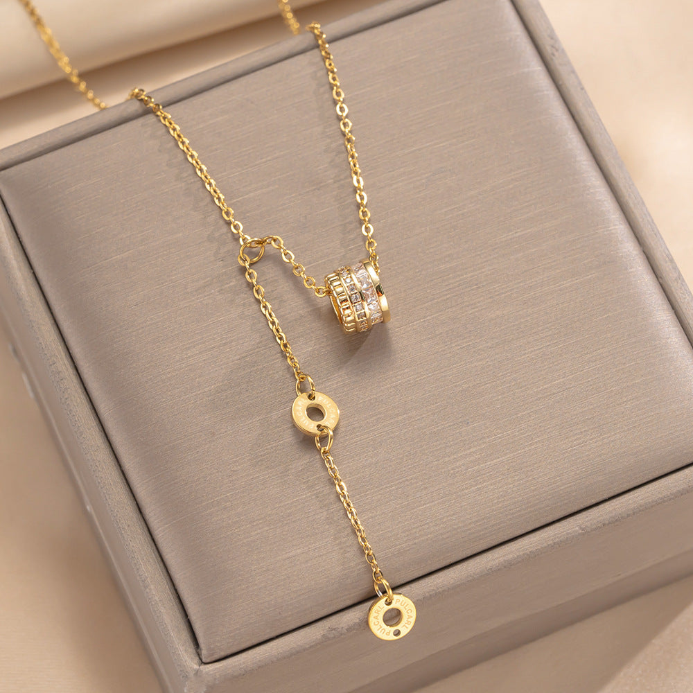 Women's Small Waist Right Rain Titanium Steel Inlaid Affordable Luxury Style Necklace