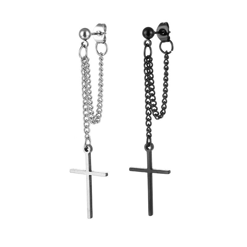 Titanium Steel Cross Chain Gothic Ear Bone Stud Earrings