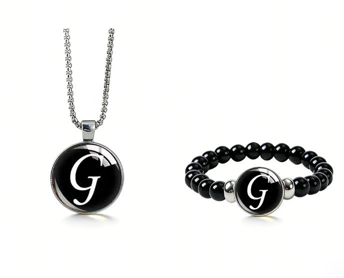 Women's Fashionable Black Time Stone With English Letters Necklace