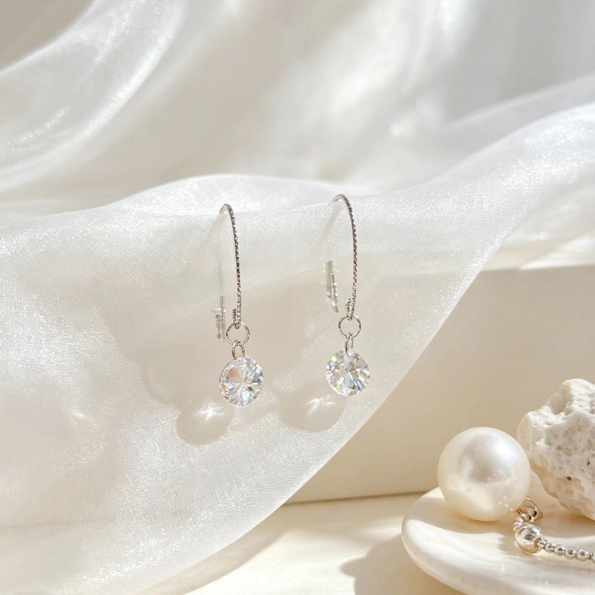 Women's Feeling Smart Rhinestone Water Drop Ear Hook Exquisite Small Square Earrings