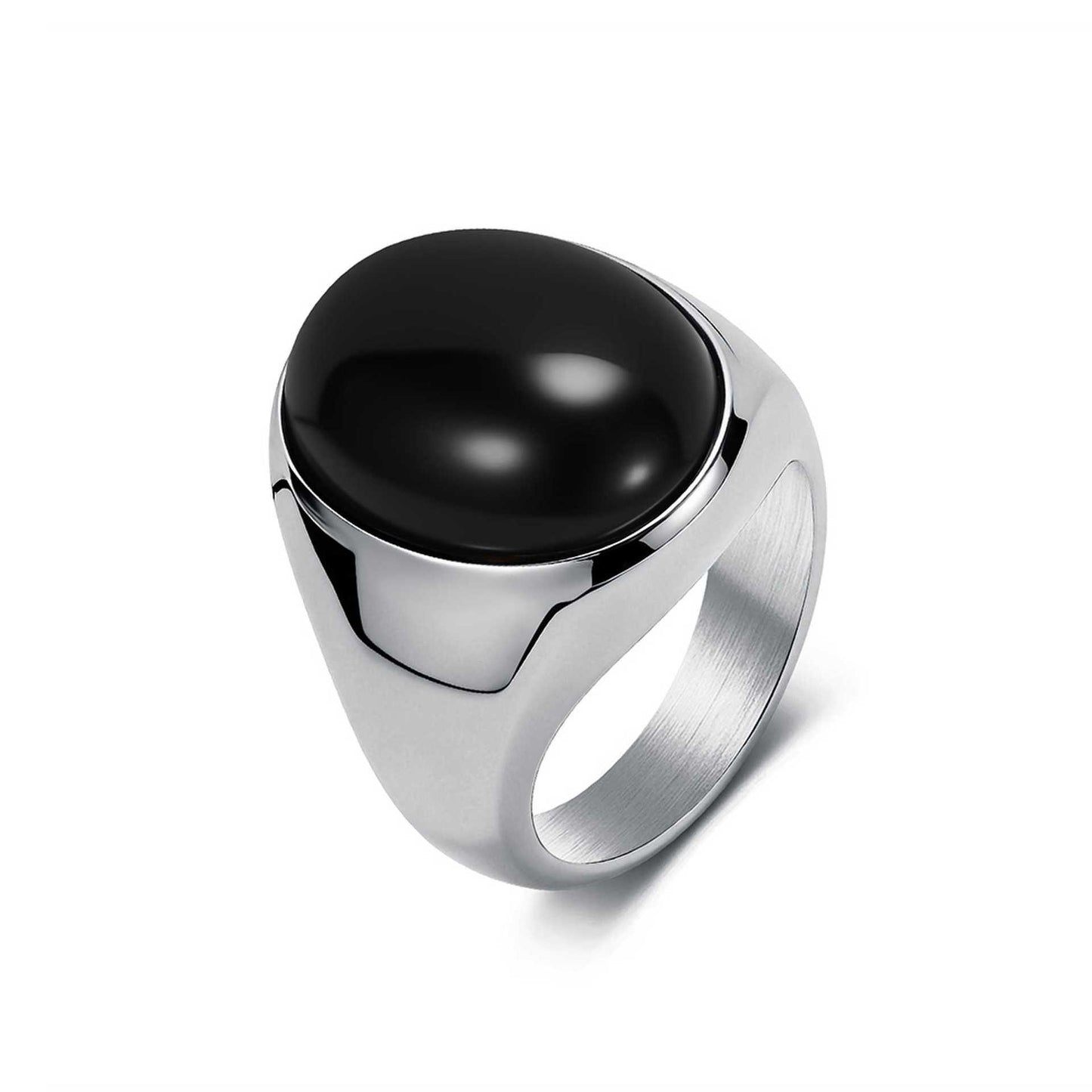 Simple Glossy Titanium Steel Mosaic Oval Tigereye Niche High Sense Rings