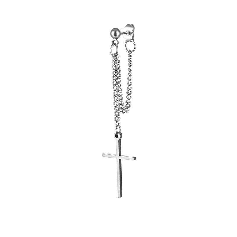 Titanium Steel Cross Chain Gothic Ear Bone Stud Earrings
