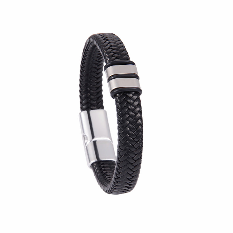 Men's Wristband Business Stainless Steel Leather Retro Style Bracelets