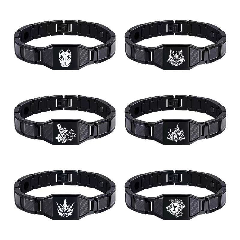 Men's Titanium Steel Gold-plated Carbon Fiber Magnet Bracelets