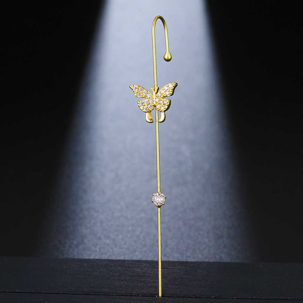 Super Fairy Copper Inlaid Zircon Temperamental Cold Style Earrings