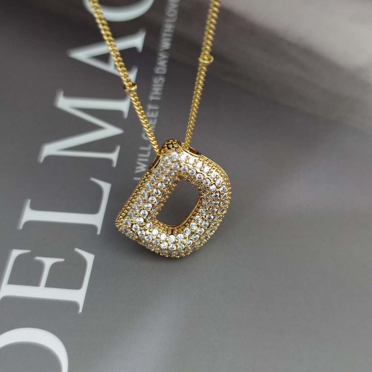 Gold Zircon Chubby Balloon Bubble English Pendants