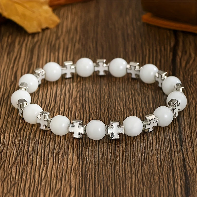 Cross Beaded Black White Color Matching Bracelet