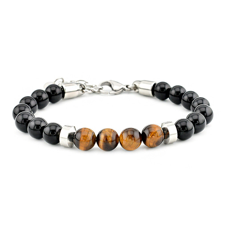 Men's Stainless Steel Tiger Eye String Beads Bracelet