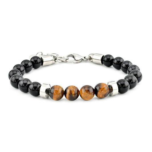 Men's Stainless Steel Tiger Eye String Beads Bracelet