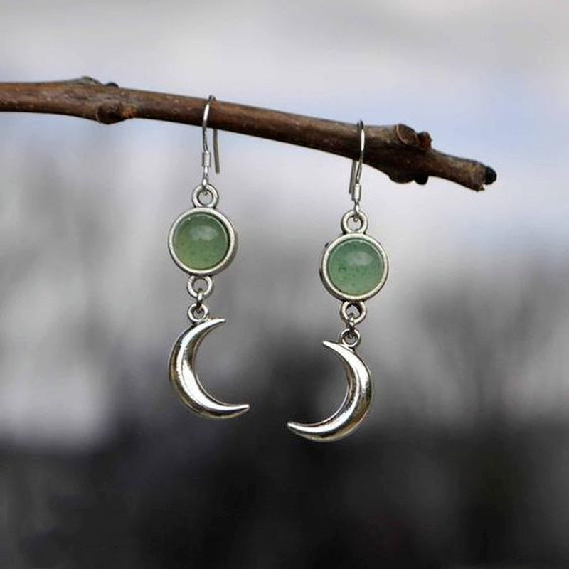 Sier Moon Exquisite Round Inlaid Green Earrings