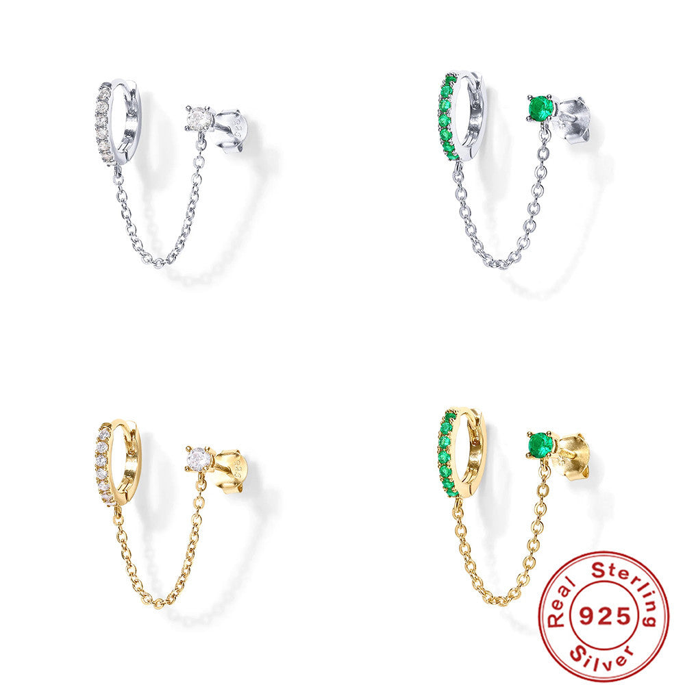 Sterling Sier Single Row Diamond Tassel Earrings