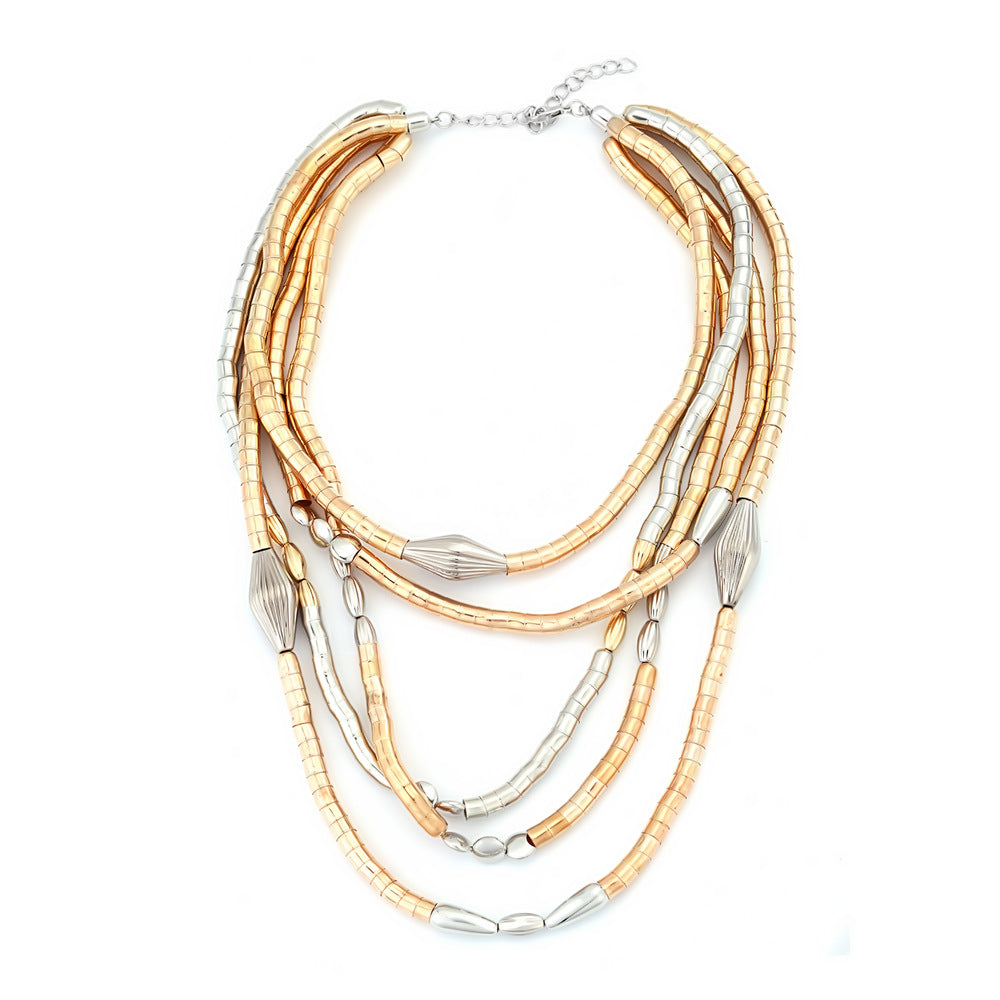 Design Contrast Color Handmade Beaded Waterfall Stitching Necklace